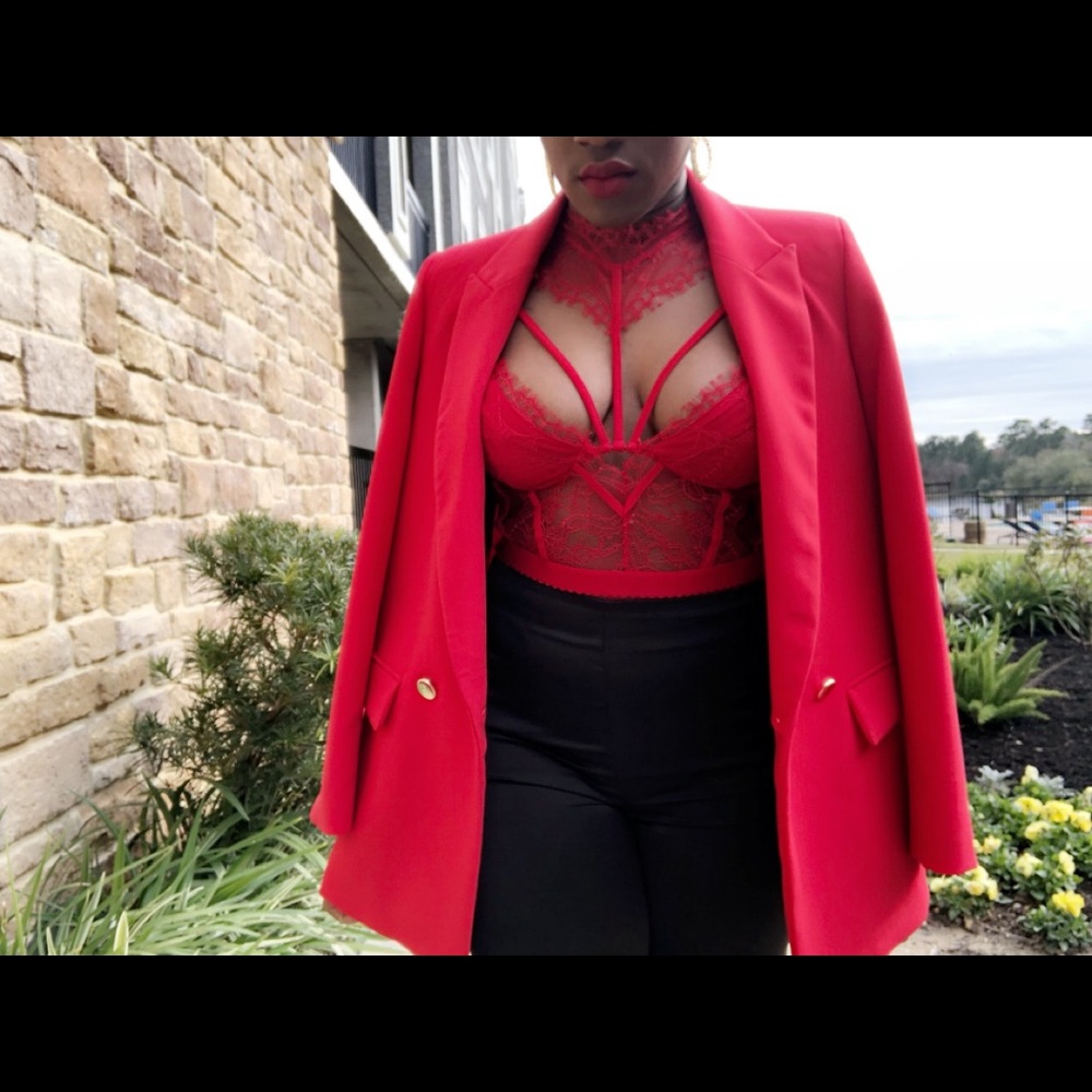 Red lace body-suit